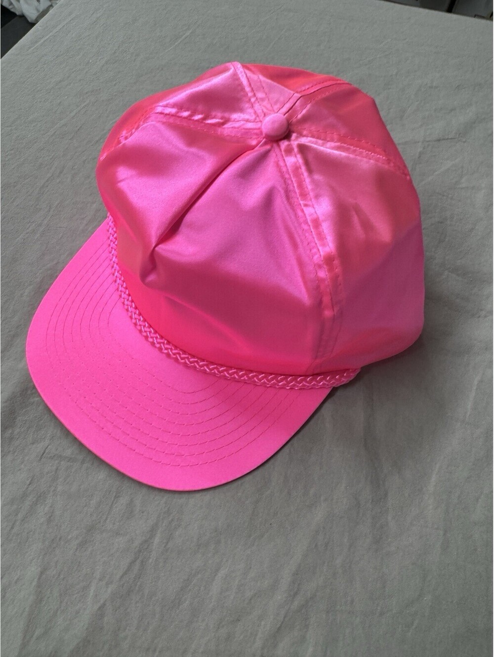 NEW Vintage Nissin Blank Rope Trucker Hat Adj Snapback Pink Satin NOS